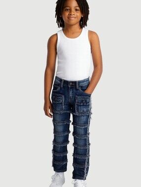 FWRD Denim Distressed Dark Blue Denim Shorts